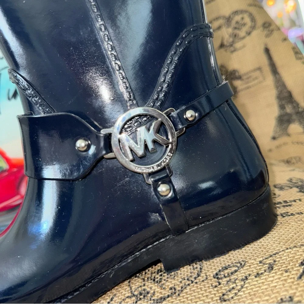 Michael Kors Fulton Harness Navy Blue Rain Bootie Ankle Boots Size 7 - Picture 3 of 9